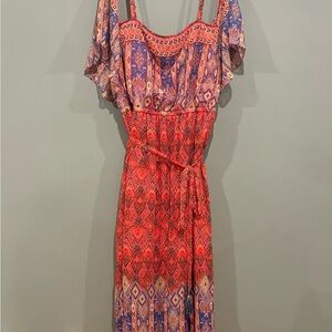 *GENTLY WORN* Women's Avenue Plus Size 30/32 Off-the-Shoulder Belted Maxi Dress
